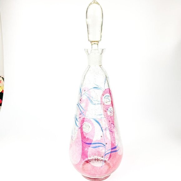 MCM Crackle Glass Enameled Botanical design Decanter Bohemia - Picture 4 of 10